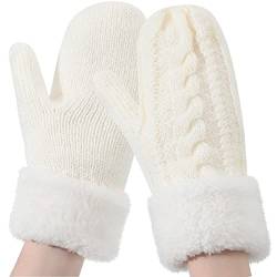 EBOOT Frauen Winter Wolle Fäustlinge Damen Fingerlose Handschuhe Warme Dicke Handschuhe Pulswärmer für Frauen Geschenke (Weiß) (Weiß) von EBOOT