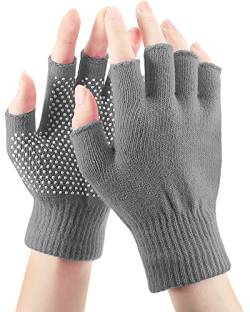 EBOOT Halbfinger Strickhandschuhe Winter Rutschfeste Fingerlose Handschuhe Unisex Greifen Fäustlinge für Herren Damen (Dunkelblau) (Dunkelgrau) von EBOOT
