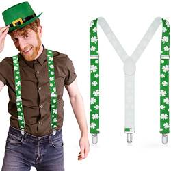 EBOOT St. Patrick's Day Hosenträger für Herren Verstellbare Elastische Grüne Kleeblatt Hosenträger mit Clips (Kleeblatt,2,5 cm,undefined) von EBOOT