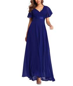 ECDAHICC Damen Abendkleider Gürtel A-Linie Chiffon Brautjungfernkleid V-Ausschnitt Elegant Lang Ballkleid(BE,XL) von ECDAHICC