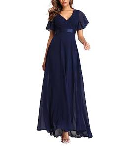 ECDAHICC Damen Abendkleider Gürtel A-Linie Chiffon Brautjungfernkleid V-Ausschnitt Elegant Lang Ballkleid(ZQ,2XL) von ECDAHICC