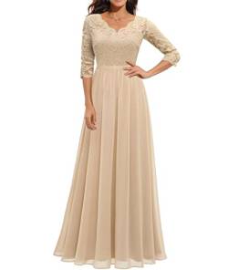 ECDAHICC Damen Elegant Spitze Rüschen Maxikleid V-Ausschnitt Kurze Ärmel Hohe Taille Brautjungfernkleid Langes Abendkleid CE1-S von ECDAHICC