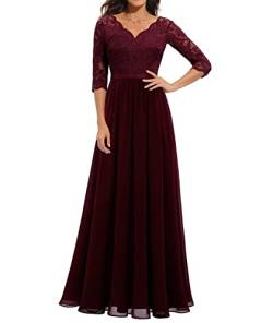 ECDAHICC Damen Elegant Spitze Rüschen Maxikleid V-Ausschnitt Kurze Ärmel Hohe Taille Brautjungfernkleid Langes Abendkleid WR1-M von ECDAHICC