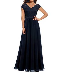 ECDAHICC Damen Elegant Spitze Rüschen Maxikleid V-Ausschnitt Kurze Ärmel Hohe Taille Brautjungfernkleid Langes Abendkleid ZQ2-M von ECDAHICC