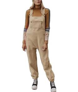 ECDAHICC Jumpsuits für Damen Lässiger Latzhose Arbeitshose Fleece Winter Warme Overalls Sporthose mit Taschen(KH,2XL) von ECDAHICC