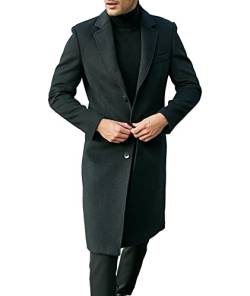 ECDAHICC Lässiger Trenchcoat für Herren lockere Passform gekerbter Kragen lange Jacke Wintermantel einreihiger Erbsenmantel(BL,2XL) von ECDAHICC