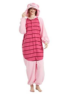 Tier-Einteiler Erwachsene Unisex Einteiler Pyjama Cosplay Kostüm für Männer Frauen, Ferkel Schwein, M von ECOCNACH
