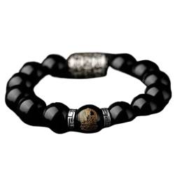 ECOLFE Armband, Geschenke für ihn, Natürliches Obsidian-Reichtumsarmband, 12 Tierkreiszeichen-Tier-Charm-Armband, Reiki-Amulett, Glücksbringer, Böses abwehren, Hund (Color : Tiger_8 inches) von ECOLFE