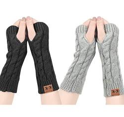 ECOMBOS Fingerlose Handschuhe Damen - Winter Armstulpen Handschuhe Damen Pulswärmer Strick Kurzer Gestrickte Halb Fingerlose Fäustlinge von ECOMBOS