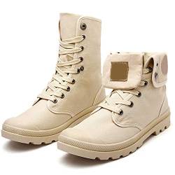 ECOSWAY Mode Herren Schuhe rutschfeste Vintage Stiefel Hoch Top Streetwear für Fall Winter Frühling - Khaki, 42 von ECOSWAY