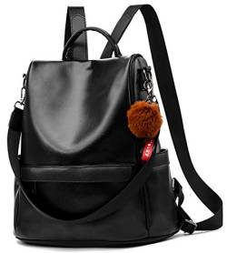 Damen Soft PU Leder Rucksack Handtasche Schultertasche All in One Multifunktions Anti Diebstahl Tasche Wasserdichte Rucksack (schwarz) von ECOTISH