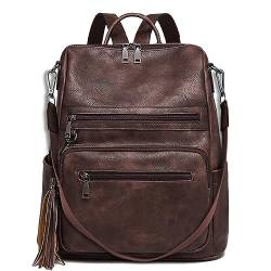 ECOTISH Damen-Rucksack veganem Leder Groß Stylisch Frauen Designer Schultertasche Reiserucksack mit Quaste Cityrucksack Rucksacktasche (coffee) von ECOTISH