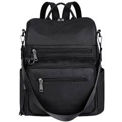 ECOTISH Damen-Rucksack veganem Leder Groß Stylisch Frauen Designer Schultertasche Reiserucksack mit Quaste Cityrucksack Rucksacktasche (schwarz) von ECOTISH