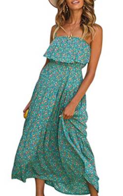 ECOWISH Damen Kleider Lang Boho Sommerkleider Träger Rückenfrei Casual Midi Strandkleid Grün S von ECOWISH