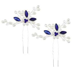 ECSiNG Blume Haarspange Blaue Strass Blume Haarnadeln Kristall Perle Haarteil Dekorative Accessoires für Frauen Dame Mädchen Hochzeit Party 10x8cm von ECSiNG