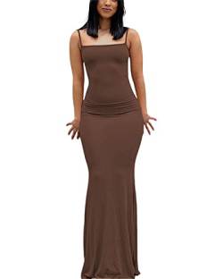 EDAJAWW Damen Sexy Bodycon Maxikleid Einfarbig Low Cut Fischschwanz Kleid Figurbetonte Club Partykleider Cocktailkleid(Z-Braun,M) von EDAJAWW