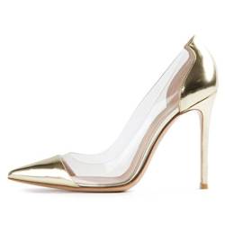 EDEFS Damen Größe Geschlossene Pumps Zehenkappe Transparent Rutsch Stiletto Party Hochzeit Schuhe Gold Größe EU37 von EDEFS