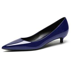 EDEFS Damen Klassische Pumps,Kitten-Heel Schuhe,Elegante Pumps,Low Heel Lack Blau Pumps Größe 43 von EDEFS