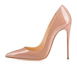 EDEFS Damen Klassische Pumps Bequeme High Heels Elegante Schuhe Spitze Damen Pumps Beige Größe EU44 von EDEFS