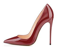 EDEFS Damen Klassische Pumps mit Pfennigabsatz Bequeme High Heels Elegante Abend Schuhe Burgundy Größe EU41 von EDEFS