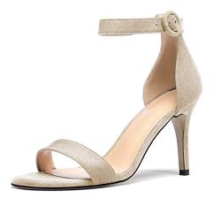 EDEFS Damen Knöchelriemen High Heels Peep Toe Stiletto Sandalen Sexy Kleid Hochzeitsschuhe Beige Größe EU37 von EDEFS