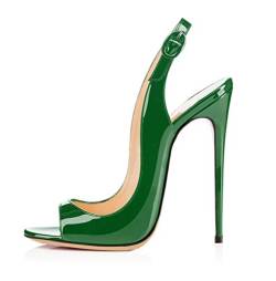 EDEFS Damen Peep Toe Sandaletten,Hoch Absatz Slingback Sandalen,High Heel Sommer Schuhe,Green EU37 von EDEFS