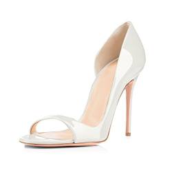 EDEFS Damen Peep Toe Sandaletten High Heels Cut-Outs Sommer Weiß Schuhe Übergröße Größe EU38 von EDEFS