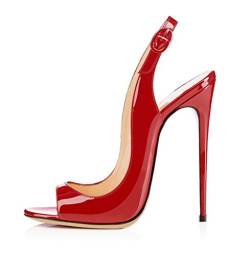 EDEFS Damen Peep Toe Sommer Sandaletten,Slingback Sandalen,High Heel Lack Schuhe,Red EU35 von EDEFS