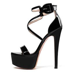 EDEFS Damen Plateau Sandaletten,Peep Toe High Heel Sandalen,Sommer Riemchensandalen,Schwarz EU40 von EDEFS