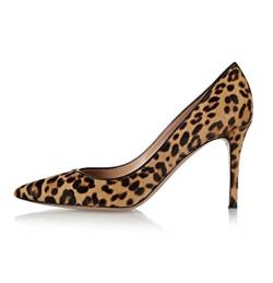 EDEFS Damen Pointed Toe Leopard Leder Pumps Spitz High Heels Kleid-Partei Damenschuhe Print Größe EU40 von EDEFS