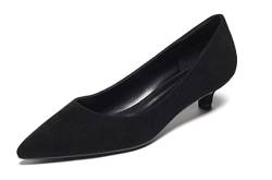 EDEFS Damen Sexy Spitzen Zehen Pumps 3,5CM Kitten Absatz Pumps Ohne Verschluss Wildleder Schwarz Größe EU38 von EDEFS