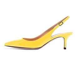 EDEFS Damen Slingback Kitten Heel Pumps Spitze Zehen Schuhe 6.5CM Gelb Größe EU40 von EDEFS