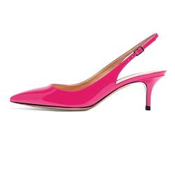 EDEFS Damen Spitz Pumps Kitten Absatz Pointed Toe Slingback Schue 6.5cm Büro Pumps Rose Größe EU44 von EDEFS