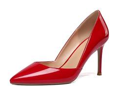 EDEFS Damen Spitze Zehen High Heels Mode Cut-Out D'orsay Pumps Abendkleid Party Schuhe Lackrot Größe EU38 von EDEFS
