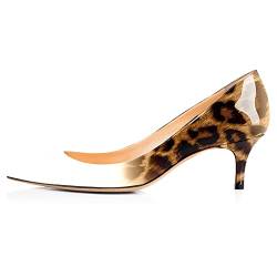 EDEFS Damen Spitzschuh Kitten Heel Pumps Elegante Slip-on Hochzeitsschuhe Weiß-Leopard Größe EU39 von EDEFS