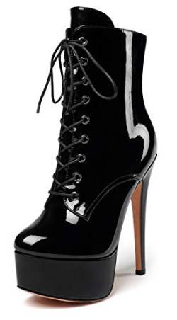 EDEFS Damen Stiefel,Runde Zehen Schnürsenkel Ankle Boots,Kurzschaft Stiefelette mit Reißverschluss,Schwarz EU40 von EDEFS