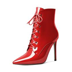 EDEFS Damen Stiefel Klassische Frauen Stiefeletten Schnürsenkel Spitze Zehenkappe Komfort Herbst Winter Schuhe Rot EU43 von EDEFS