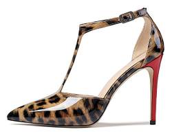 EDEFS Damen T-Spangen Pumps,High Heel Riemchen Schuhe,Damen Spitze Elegant Sandalen Leopard EU42 von EDEFS