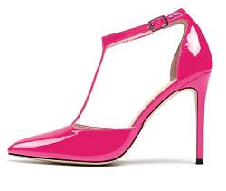 EDEFS Damen T-Spangen Pumps,High Heel Riemchen Schuhe,Damen Spitze Elegant Sandalen Pink EU35 von EDEFS