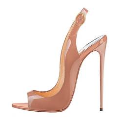 EDEFS Damenschuhe Faschion Allenissima 120mm Peep Toe Slingback High Heel Sandals Schuhe Beige EU38 von EDEFS