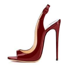 EDEFS Damenschuhe Faschion Allenissima 120mm Peep Toe Slingback High Heel Sandals Schuhe Bordeaux EU37 von EDEFS