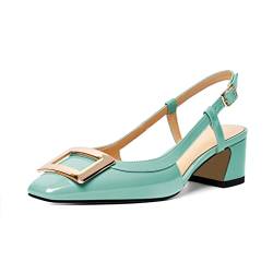 EDEFS Frauen Slingback Block Fersen quadratische niedrige Fersenblocksandalen Ausrutschen Sie auf Pumps Mintgrün EU41 von EDEFS