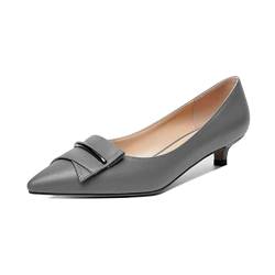 EDEFS Niedriger Absatz Pumps Damen Schlupfschuhe Pumps Spitze Zehenkappe Kätzchenabsatz 3.5 cm für Hochzeit Büro Grau Matt EU40 von EDEFS