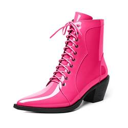 EDEFS Stiefel Damen Chelsea Ankle Boots Chunky Heel Winter Spitze Zehenkappe Damen Stiefeletten Reißverschluss Rosa Caldo EU36 von EDEFS