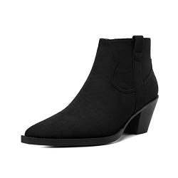 EDEFS Stiefel Damen Cutout Boots Reißverschluss Spitze Zehenkappe Blockabsatz Chunky Winter Frauen Stiefel Schwarz EU40 von EDEFS