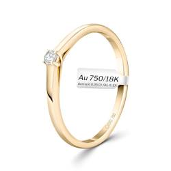 EDELIND 750 Verlobungsring Damen Goldener Solitär Diamant Ring 0,05Ct Ø49 750/18 K Gelbgold Echtgold Stilvolles Geschenk für Frauen mit Geschenkbox von EDELIND