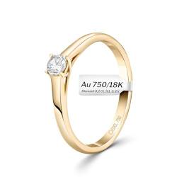 EDELIND 750 Verlobungsring Damen Goldener Solitär Diamant Ring 0,20Ct Ø52 750/18 K Gelbgold Echtgold Stilvolles Geschenk für Frauen mit Geschenkbox von EDELIND