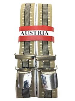Hosenträger ELEGANT - ÖSTERREICH - VIENNA 35mm Breit in H-Form mit 4 extra starken Clips/Gestreift 02 Beige G-033 von EDERER