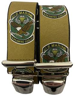 US MARINE Hosenträger - Marines - Screaming Eagles - Adler 35mm Breit in H-Form mit 4 extra starken Clips Austria/US-MarineBraunGlatt ST-047 von EDERER