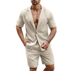 EDITCOZY Herren Hawaiihemd Sets Kurzarmhemd Strand Sommer Shorts Kordelzug Taille Anzüge Outfits 2 Stück Shorts Strandhemd Kaki L von EDITCOZY